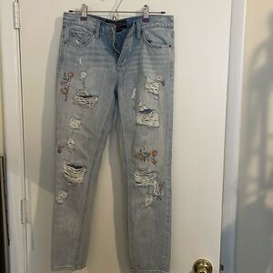 Lucky brand distressed jeans with floral embroidery! Size 0/2.